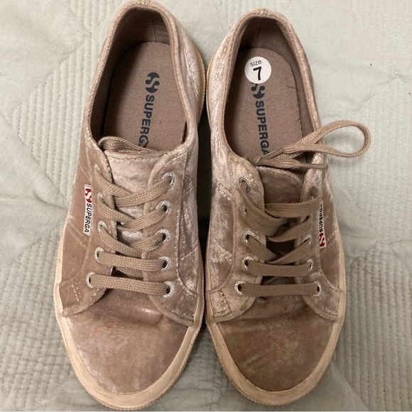 Superga Velvet Sneakers Skate Shoes Womens Size 7 Beige Tan S00DJRO - Picture 5 of 16